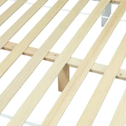 Lit Polster 140x200 cm avec rangement latéral, 2 lampes, prise USB, bois blanc, moderne