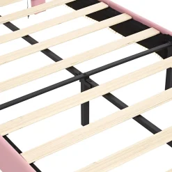 Lit Polster 90x200 cm, tête couronne, LED, cadre métal, rose,blanc