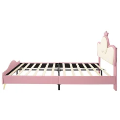 Lit Polster 90x200 cm, tête couronne, LED, cadre métal, rose,blanc