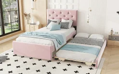 Lit Polster 90x200cm, Avec Tiroirs, Samt, Design Minimaliste, Rose