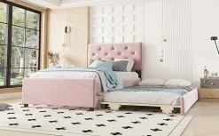 Lit Polster 90x200cm, Avec Tiroirs, Samt, Design Minimaliste, Rose