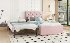 Lit Polster 90x200cm, Avec Tiroirs, Samt, Design Minimaliste, Rose