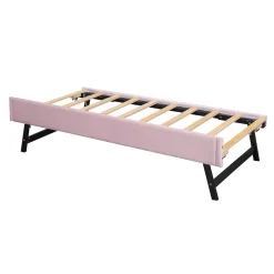 Lit Polster 90x200cm, Avec Tiroirs, Samt, Design Minimaliste, Rose