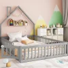 Lit Polster 140x190cm, Lit Enfant, Maison, Tête Réglable, Pin, Gris