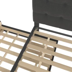 Lit Polster 140x200cm, Lit Familial, Tête Réglable, Grand Rangement, Gris