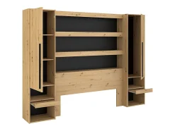 Lit pont 140 x 190/200 cm avec rangements - Avec LEDs - Coloris : Naturel et noir - VARLY