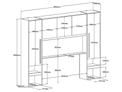 Lit pont 140 x 190 cm avec rangements - Avec LEDs - Coloris : Naturel et noir + Sommier - VELONA