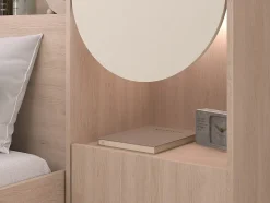 Lit pont 160 x 200 cm avec rangements - Avec LEDs - Coloris : Beige et naturel - DOMELITO