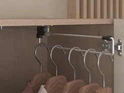 Lit pont 140 x 190 cm avec rangements - Avec LEDs - Coloris : Beige et naturel - DOMELITO