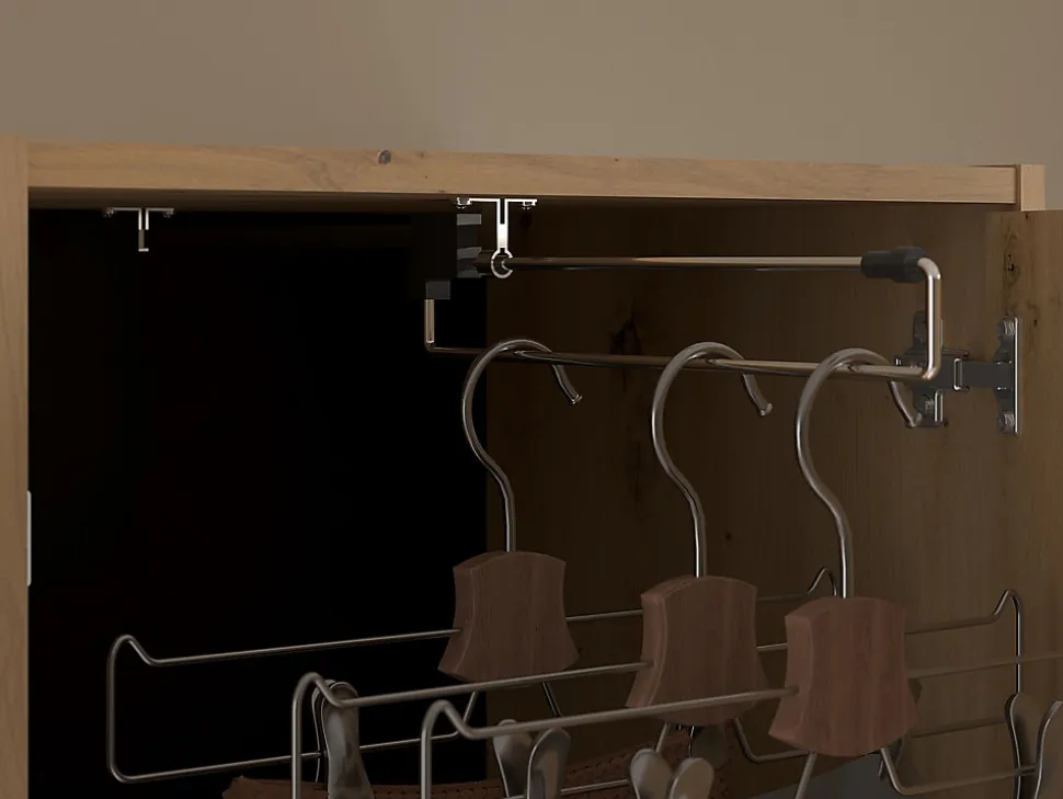 Lit pont 160 x 200 cm avec rangements - Avec LEDs - Coloris : Naturel et noir - VARLY