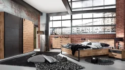 Lit PORTLAND style industriel 180 x 200 cm chêne poutre / métal WIMEX