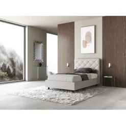 Lit Priya en simili cuir blanc avec sommier tapissé 140x210