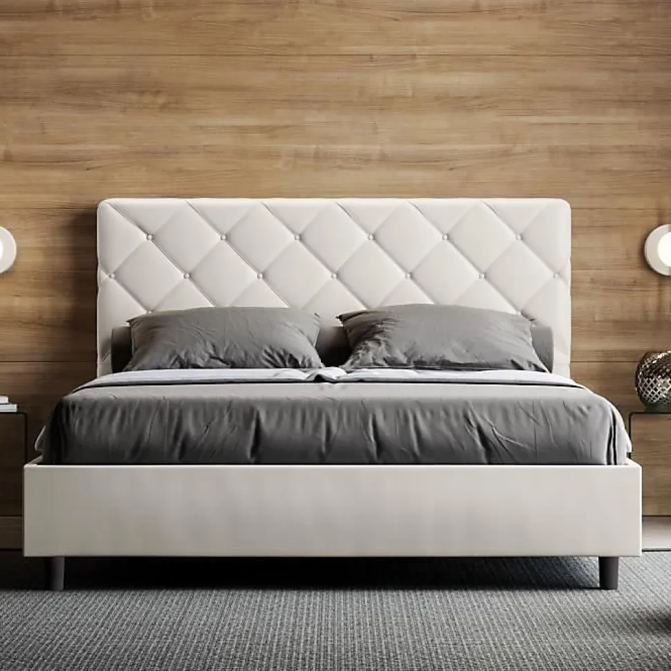 Lit Priya en simili cuir blanc avec sommier tapissé 140x190