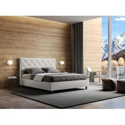 Lit Priya en simili cuir blanc avec sommier tapissé 160x210