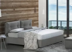 Lit queen size Dabbadi, Lit coffre avec revêtement en tissu, Ouverture frontale, avec matelas 120x190 cm inclus, Gris