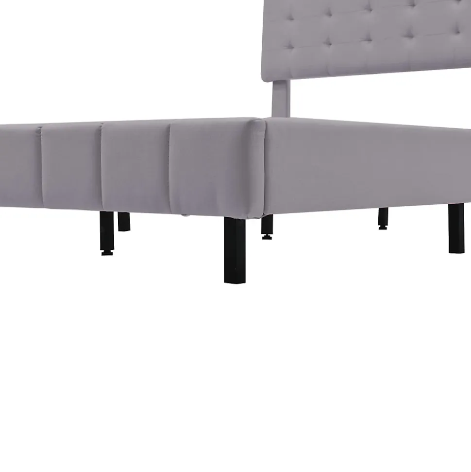 Lit rembourré 140 par 200 cm avec cadre flottant LED et tête de lit moderne en lin doux gris pour chambre élégante