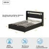 Lit rembourré 140 sur 200 avec éclairage LED lecteur Bluetooth port USB rangement en cuir PU sommier inclus noir élégant