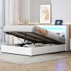 Lit rembourré 140 sur 200 avec éclairage LED lecteur Bluetooth port USB rangement en cuir PU sommier inclus pour chambre