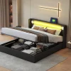 Lit rembourré 160 sur 200 avec éclairage LED lecteur Bluetooth port USB rangement en cuir PU sommier inclus noir élégant