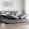 Lit rembourré 180 sur 200 cm coffre hydraulique tissu lin gris lit double multifonction adulte ou invité