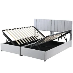 Lit rembourré 180 sur 200 cm coffre hydraulique tissu lin gris lit double multifonction adulte ou invité