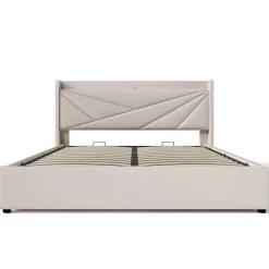 Lit rembourré double 180X200, USB type C, lin Blackcolors