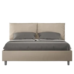 Lit rembourré en simili cuir gris tourterelle Antea sans sommier 160x200