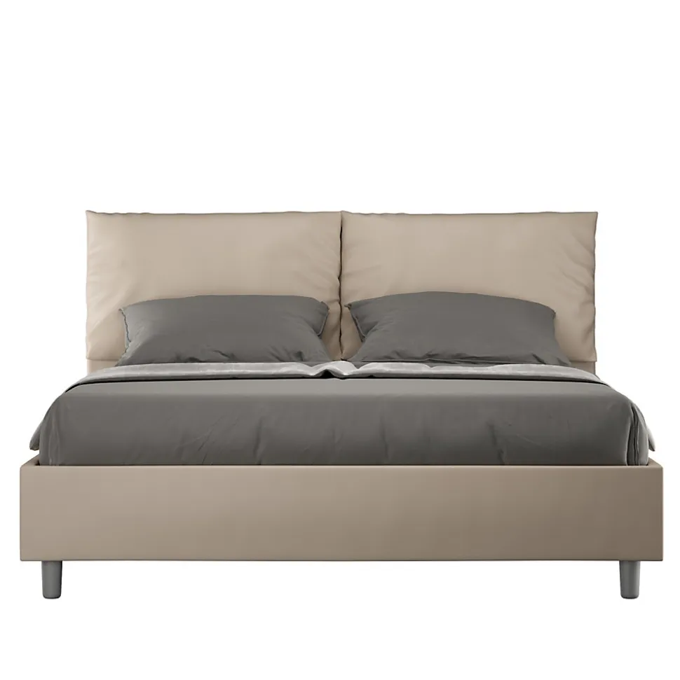 Lit rembourré en simili cuir gris tourterelle Antea sans sommier 160x200