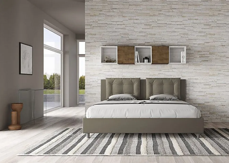 Lit rembourré en simili cuir Annalisa cappuccino sans sommier 180x200