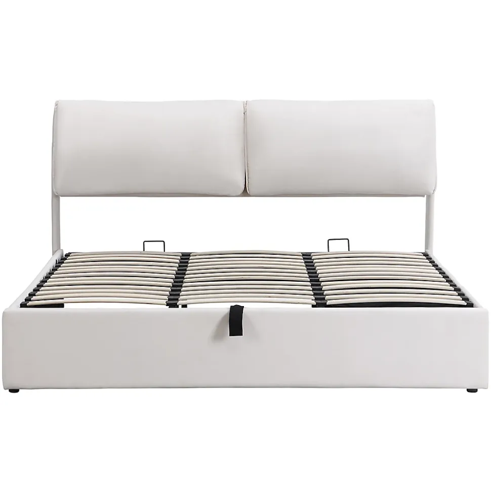 Lit rembourré hydraulique lit coffre 180x200 cm lit de rangement lit trois tiroirs lit cadre et tête de lit à lattes velours blanc