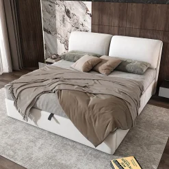 Lit rembourré hydraulique lit coffre 180x200 cm lit de rangement lit trois tiroirs lit cadre et tête de lit à lattes velours blanc