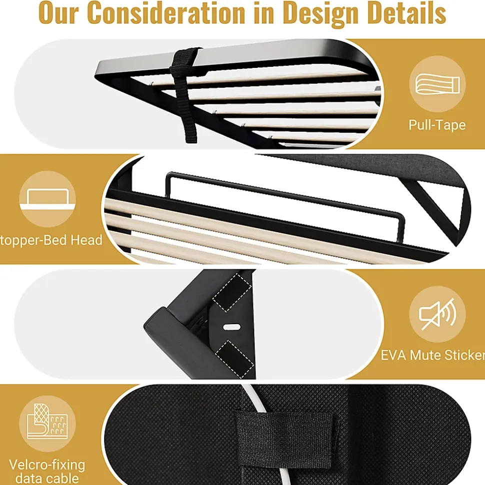 Lit rembourré hydraulique 160x200cm, lit double, tête de lit de rangement avec port usb et type c, lin, gris, avec matelas