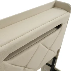 Lit rembourré hydraulique 140x200cm, lit double, espace de rangement en tête de lit avec port usb et type c, lin, beige