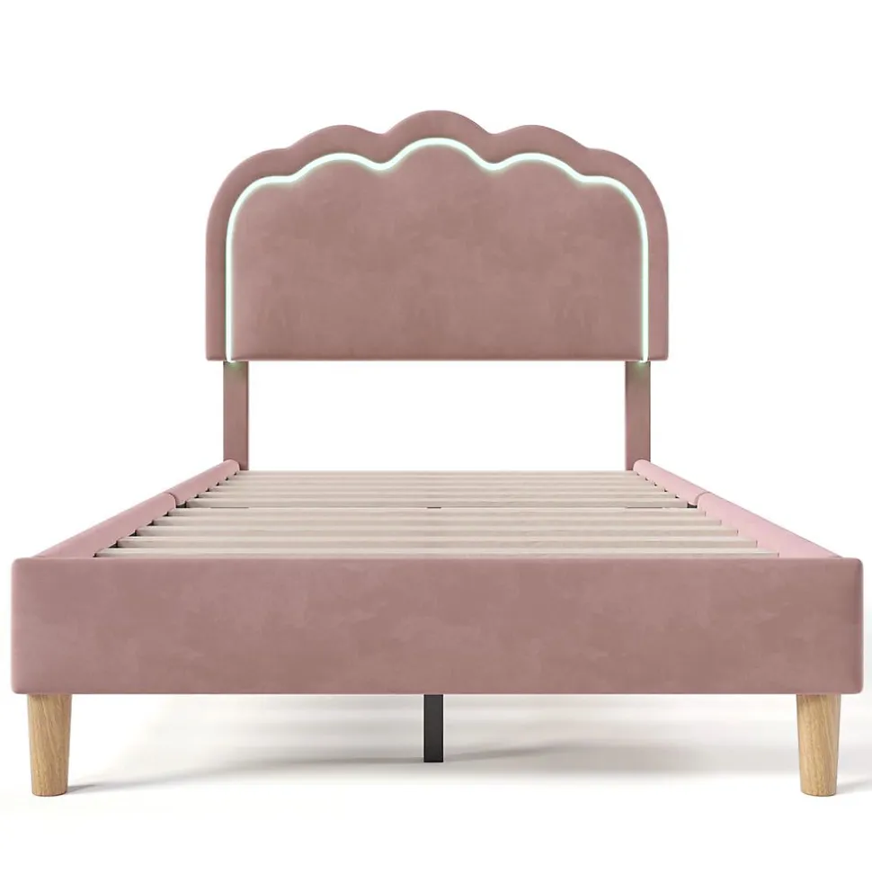 Lit rembourré LED 90 x 200 cm, tête de lit réglable, rose, Blackcolors