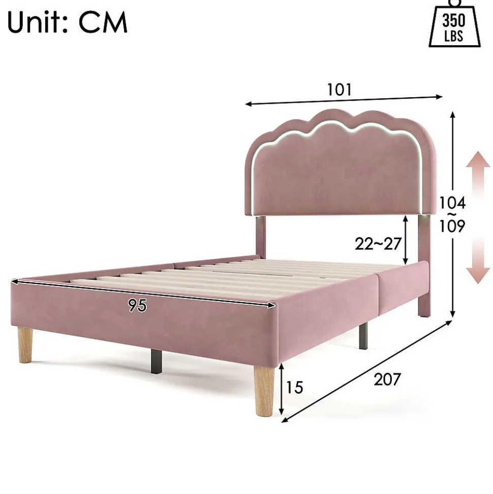 Lit rembourré LED 90 x 200 cm, tête de lit réglable, rose, Blackcolors