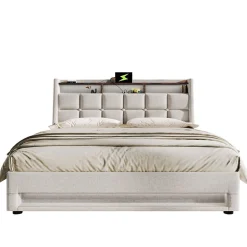 Lit rembourré LED 160 x 200 cm USB en lin Blackcolors