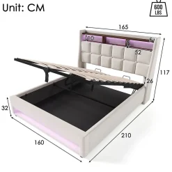 Lit rembourré LED 160 x 200 cm USB en lin Blackcolors