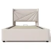 Lit rembourré lit coffre lit 90x200 cm lit de rangement lit tête de lit à fonction de charge usb type c Single coton lin beige