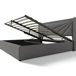 Lit rembourré lit coffre 140x200 cm lit de rangement lit tête de lit à fonction de charge usb type c lit double coton lin gris