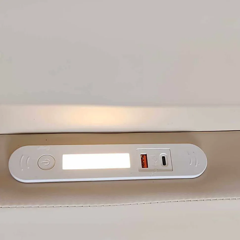 Lit rembourré pour enfant 90 x 200 cm, veilleuse USB, compartiments de rangement, beige, Blackcolors