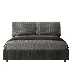 Lit rembourré sans sommier 160x190 Aragona 8 tissu Mados bleu