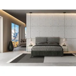 Lit rembourré sans sommier 160x190 Aragona 8 tissu Mados bleu