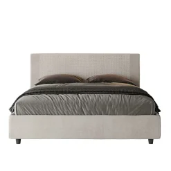 Lit rembourré sans sommier 160x200 tissu Labirinto 01 blanc Rosal