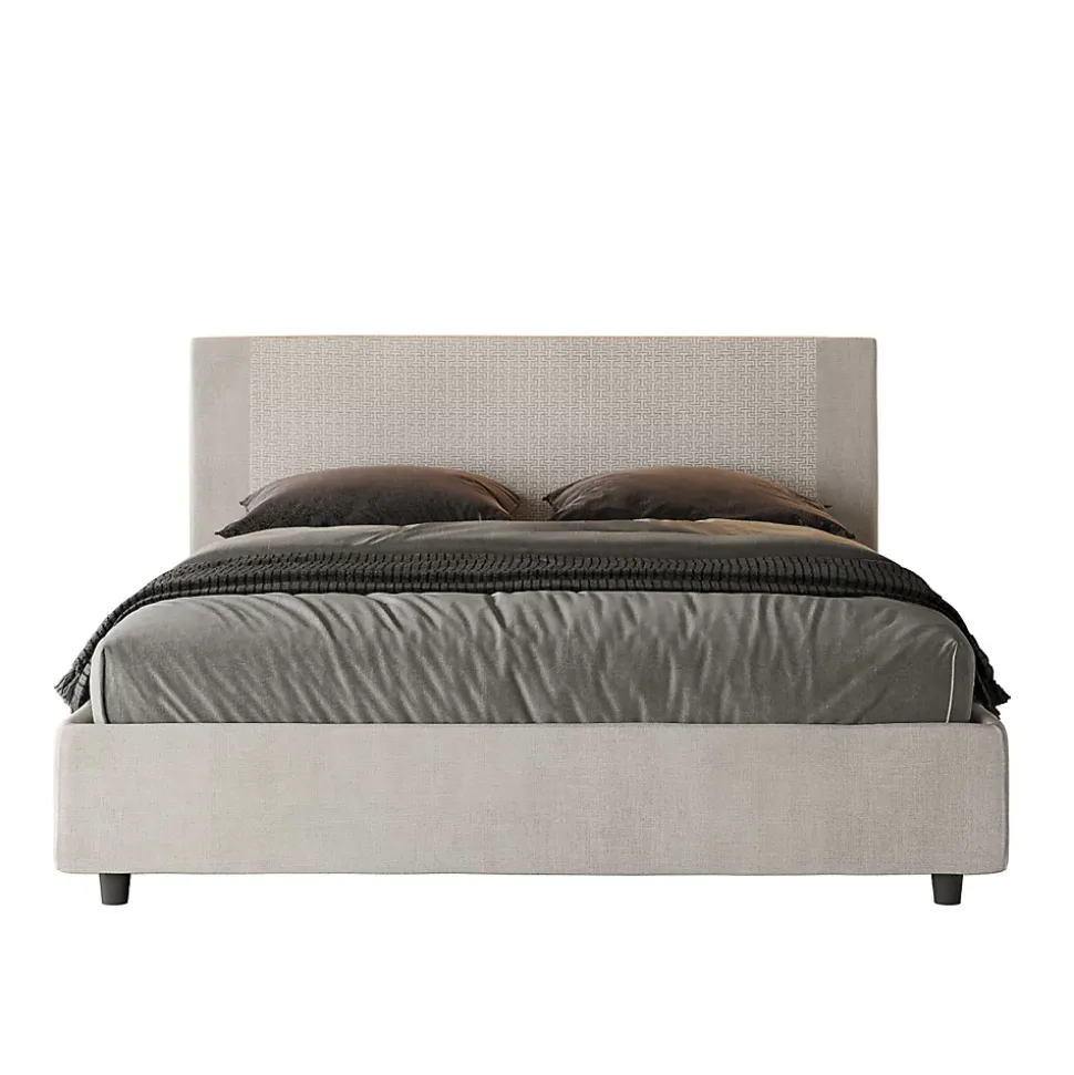 Lit rembourré sans sommier 160x200 tissu Labirinto 01 blanc Rosal