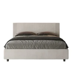 Lit rembourré sans sommier 160x200 tissu Labirinto 01 blanc Rosal