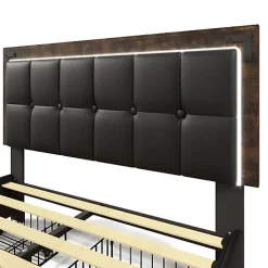 Lit rembourré 160x200 cm avec LED et 4 tiroirs - tête de lit réglable en hauteur - en similicuir noir