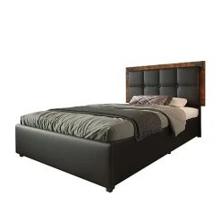 Lit rembourré 90x200 cm avec LED et 4 tiroirs - tête de lit réglable en hauteur - en similicuir noir