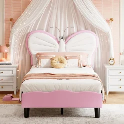 Lit Rembourré 90x200 cm, Cadre de lit Simple avec sommier à Lattes, Cadre de lit pour Enfants, Adolescents, Adultes, Velours, Pink