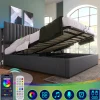 lit rembourré 160x200 cm lit de rangement avec fonction de recharge usb type c lit sommier à lattes en bois lit double lin gris