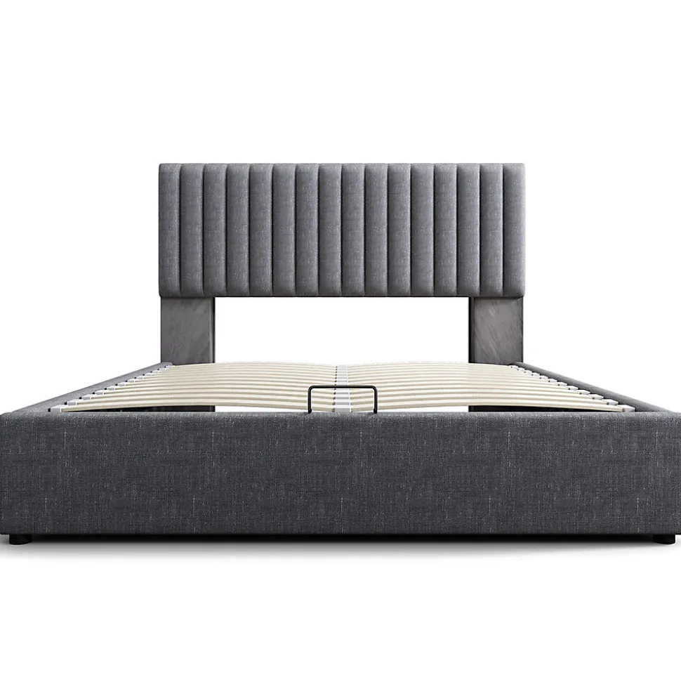 lit rembourré 160x200 cm lit de rangement avec fonction de recharge usb type c lit sommier à lattes en bois lit double lin gris